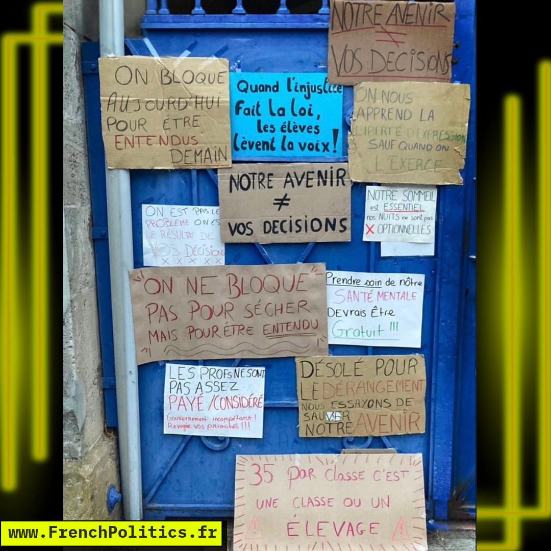 Photograph of a high-school protest sign; the text has not yet been transcribed.